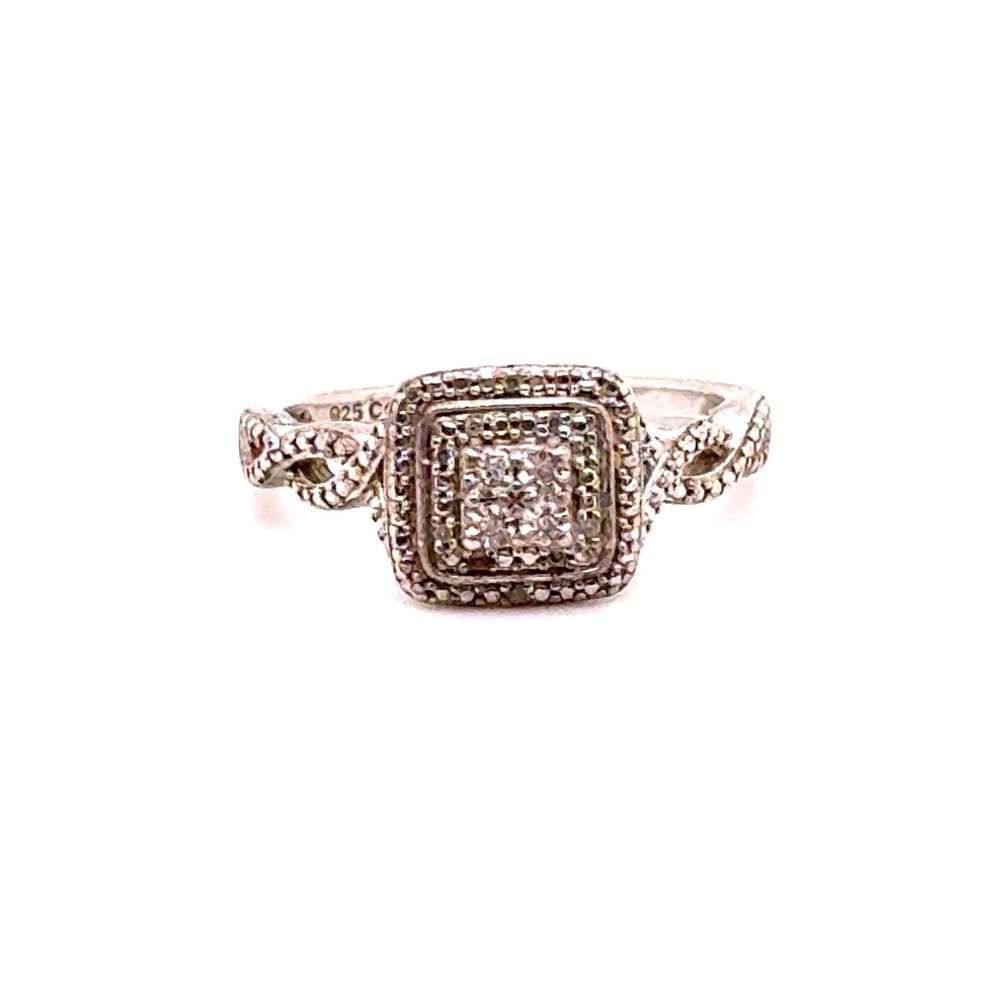 Sterling Silver Square Halo Cluster Ring Twisted Infinity Band Size 7